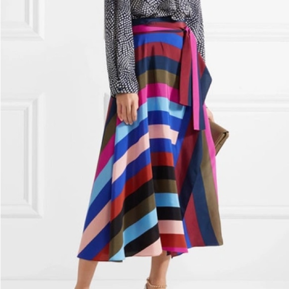 Diane Von Furstenberg Carson Wrap Stripe Midi Skirt in Multicolor Silk